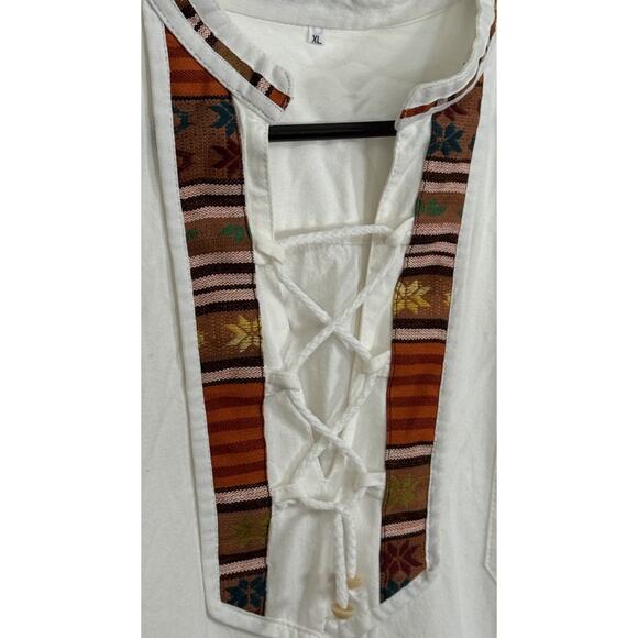 Ethnic Southwestern Native Top Lace Up Front Unisex XL Peasant Festival Outdoor - Picture 4 of 8